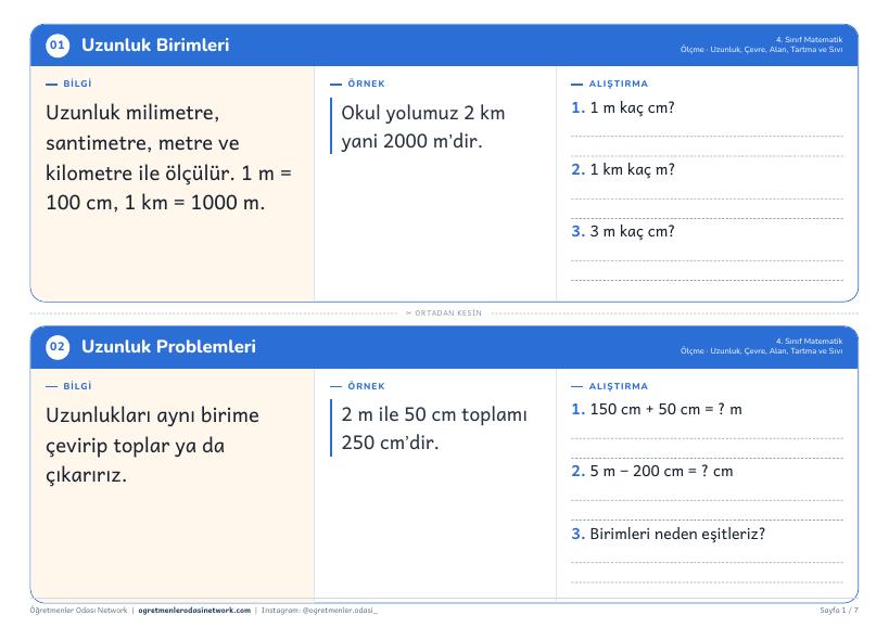 Uzunluk, Çevre, Alan, Tartma ve Sıvı önizleme