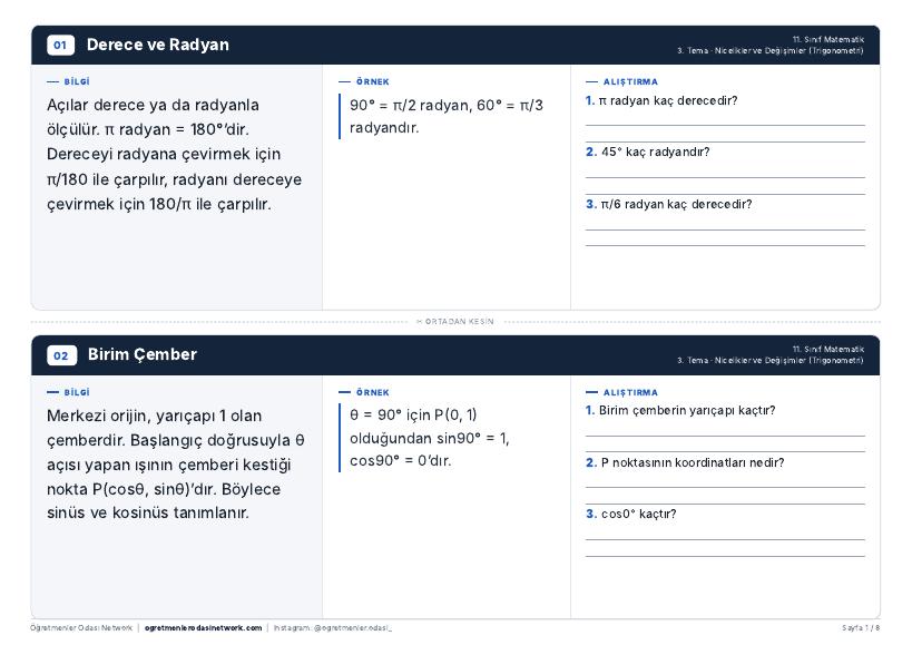 Nicelikler ve Değişimler (Trigonometri) önizleme