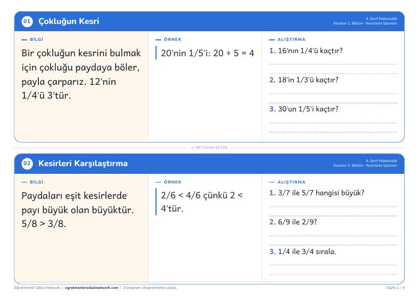 Kesirlerle İşlemler önizleme