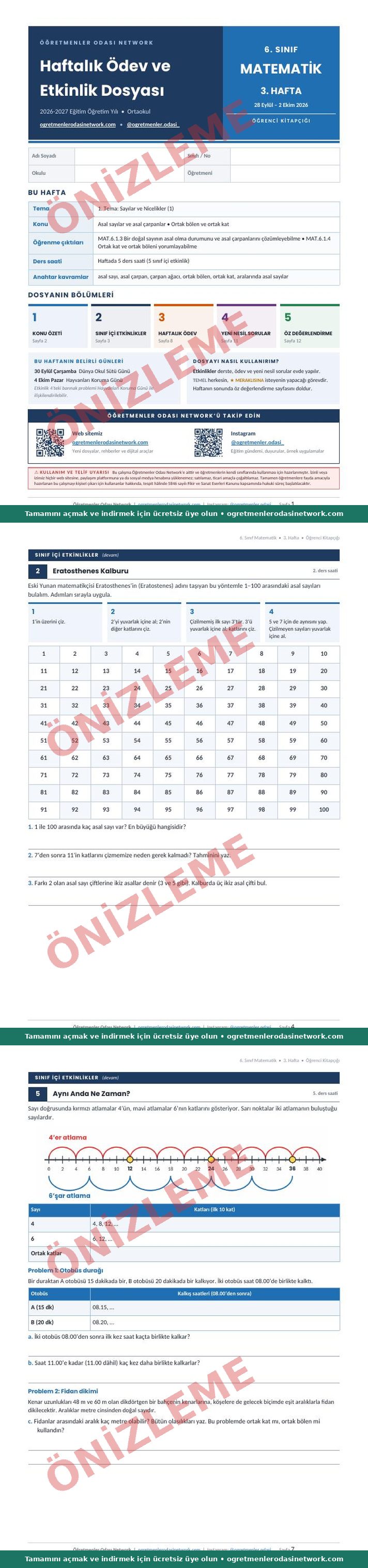6. Sınıf · Matematik · 3. Hafta · Öğrenci Kitapçığı önizleme