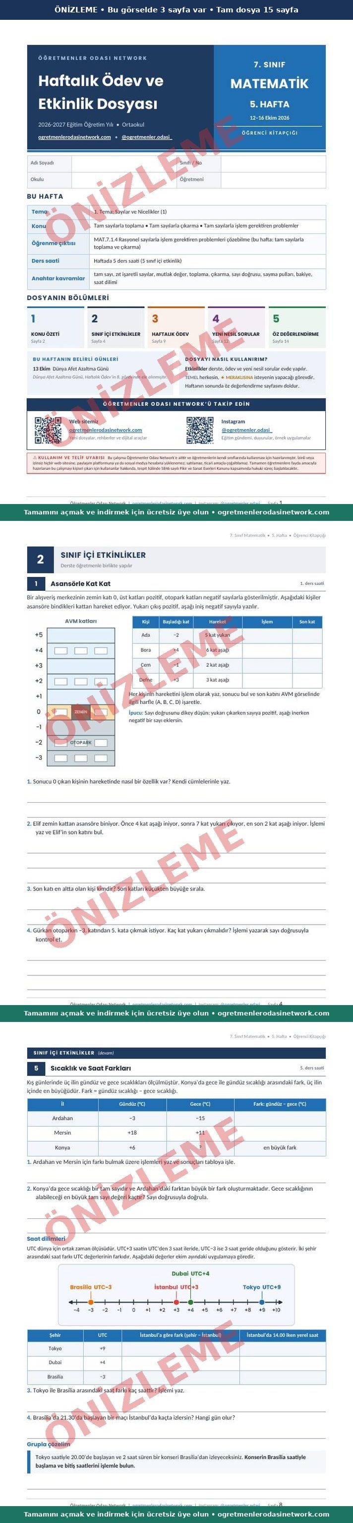 7. Sınıf · Matematik · 5. Hafta · Öğrenci Kitapçığı önizleme