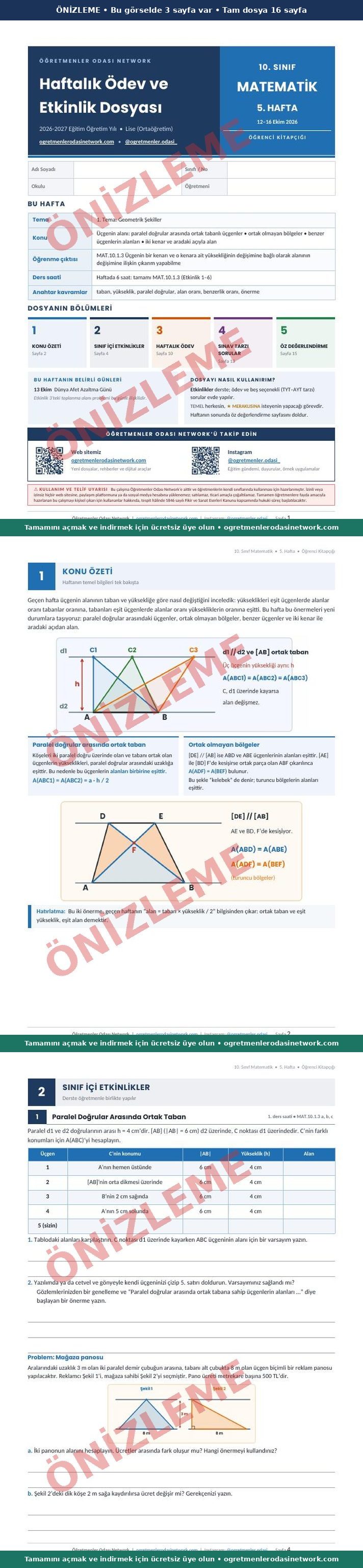 10. Sınıf · Matematik · 5. Hafta · Öğrenci Kitapçığı önizleme
