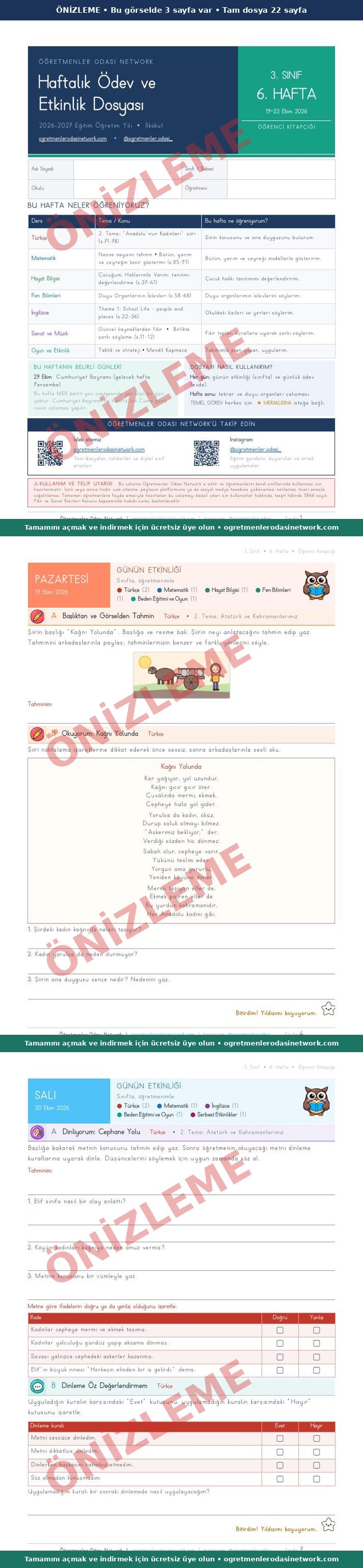 3. Sınıf · 6. Hafta · Öğrenci Kitapçığı önizleme