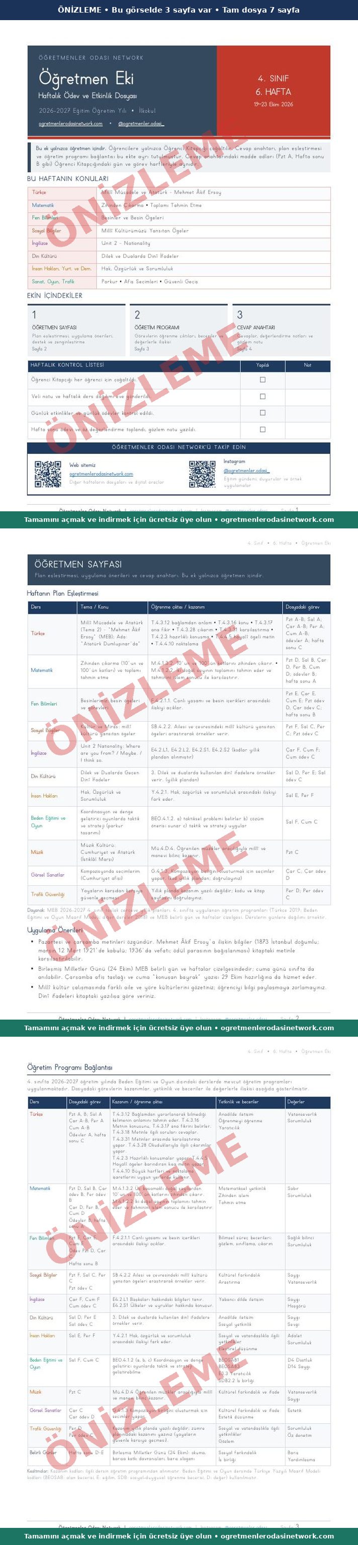 4. Sınıf · 6. Hafta · Öğretmen Eki önizleme