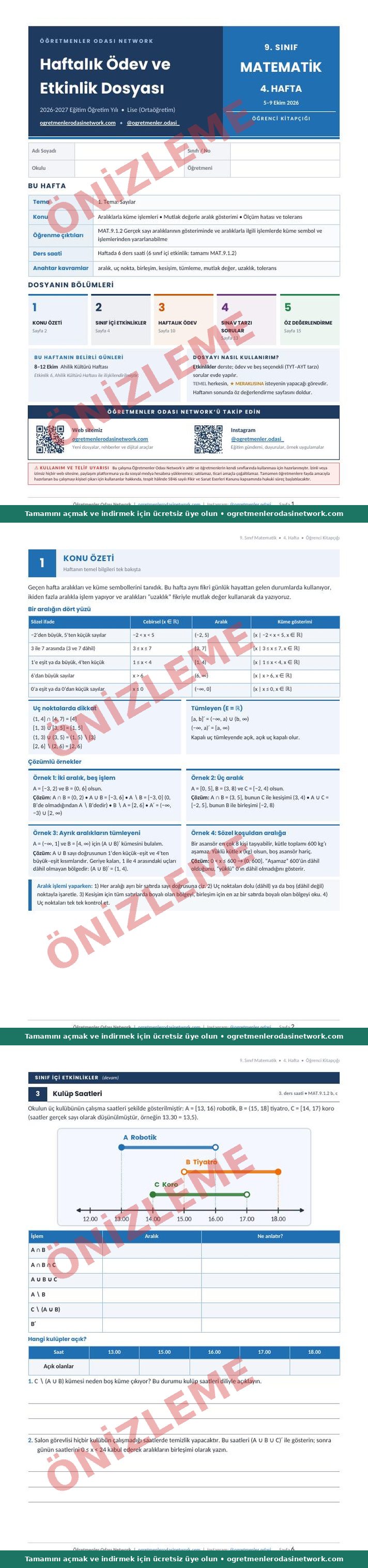 9. Sınıf · Matematik · 4. Hafta · Öğrenci Kitapçığı önizleme
