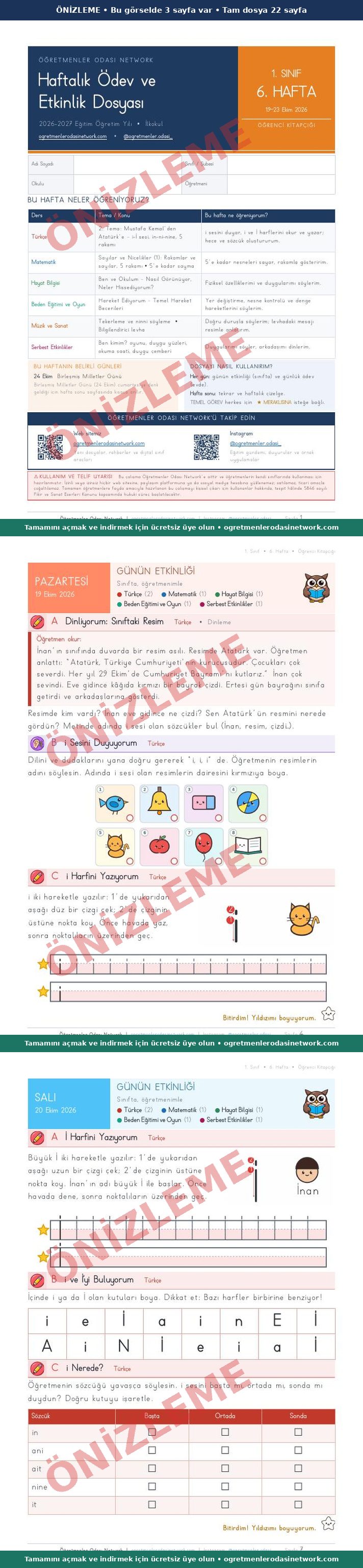 1. Sınıf · 6. Hafta · Öğrenci Kitapçığı önizleme