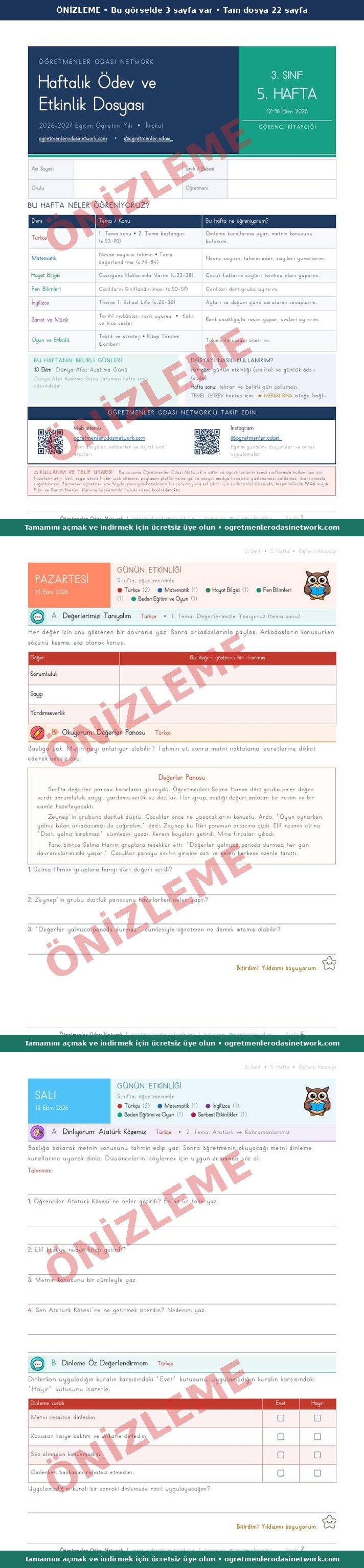 3. Sınıf · 5. Hafta · Öğrenci Kitapçığı önizleme