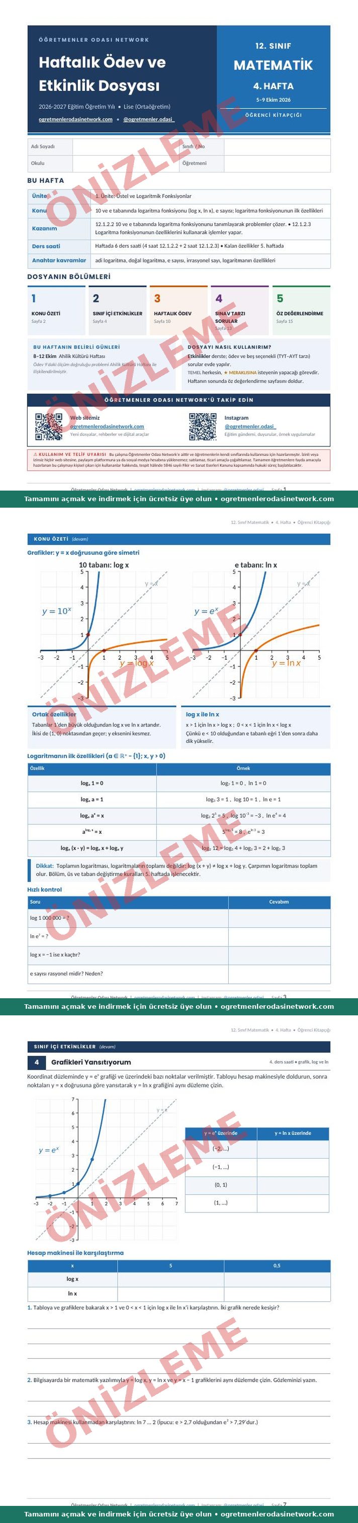 12. Sınıf · Matematik · 4. Hafta · Öğrenci Kitapçığı önizleme