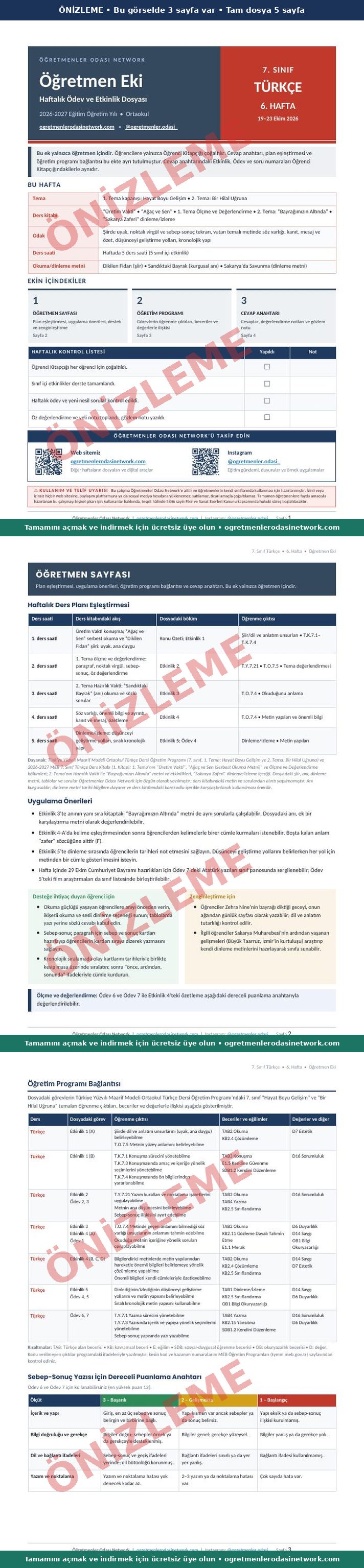 7. Sınıf · Türkçe · 6. Hafta · Öğretmen Eki önizleme