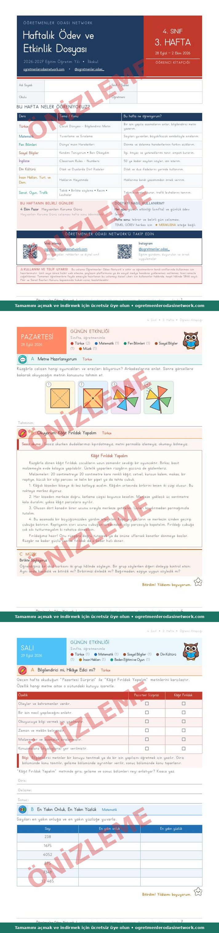 4. Sınıf · 3. Hafta · Öğrenci Kitapçığı önizleme