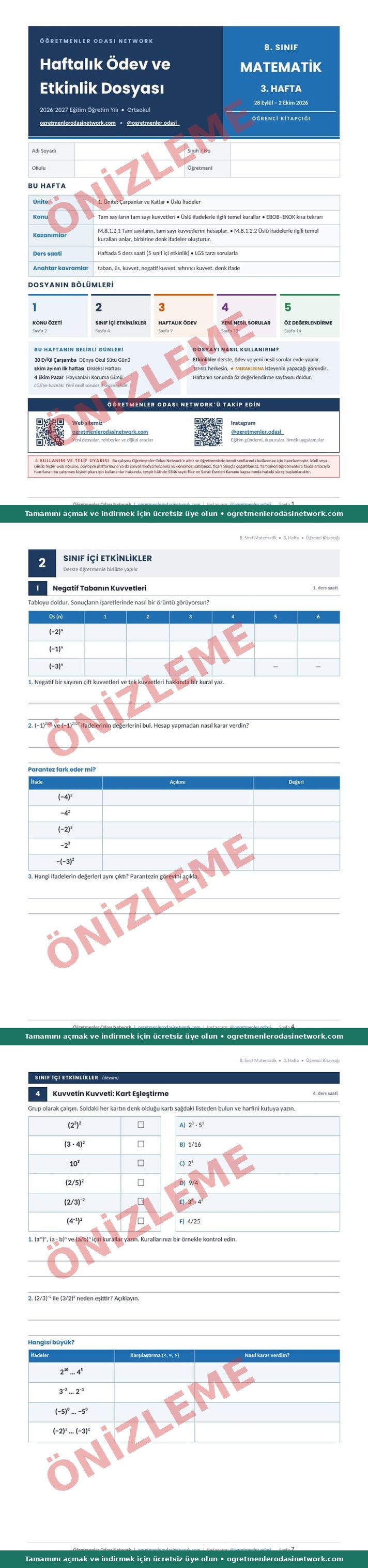 8. Sınıf · Matematik · 3. Hafta · Öğrenci Kitapçığı önizleme