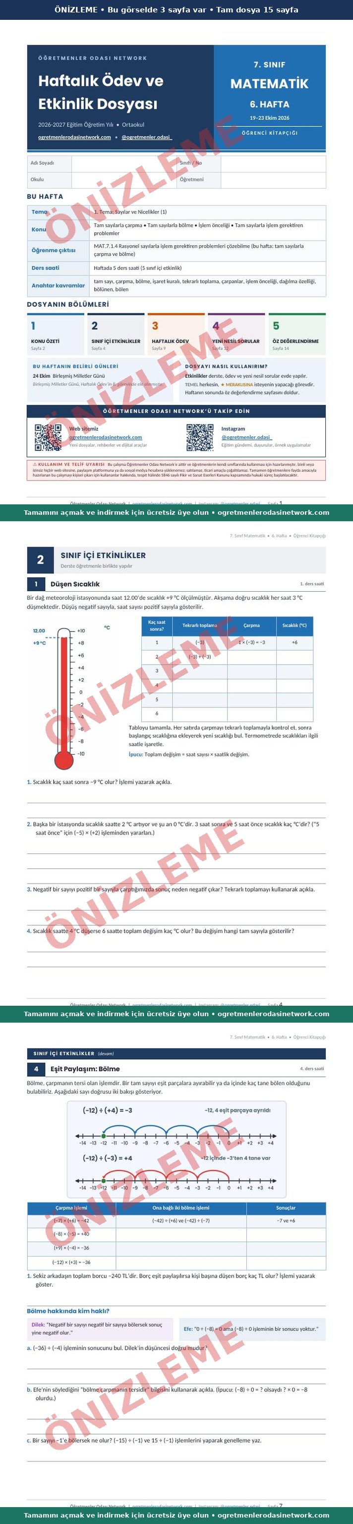 7. Sınıf · Matematik · 6. Hafta · Öğrenci Kitapçığı önizleme