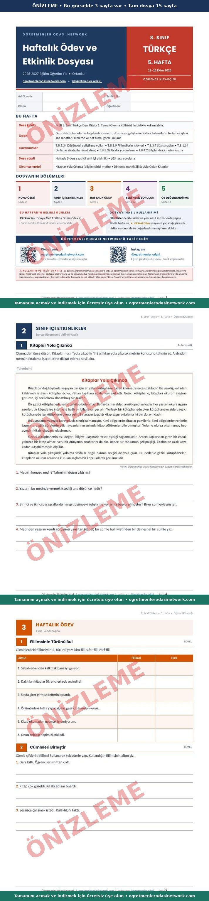 8. Sınıf · Türkçe · 5. Hafta · Öğrenci Kitapçığı önizleme