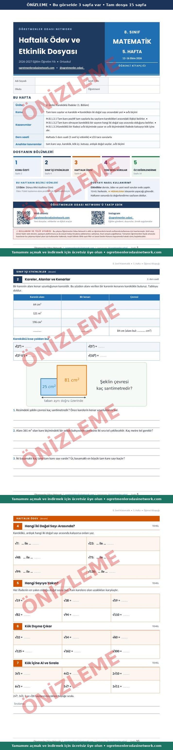 8. Sınıf · Matematik · 5. Hafta · Öğrenci Kitapçığı önizleme