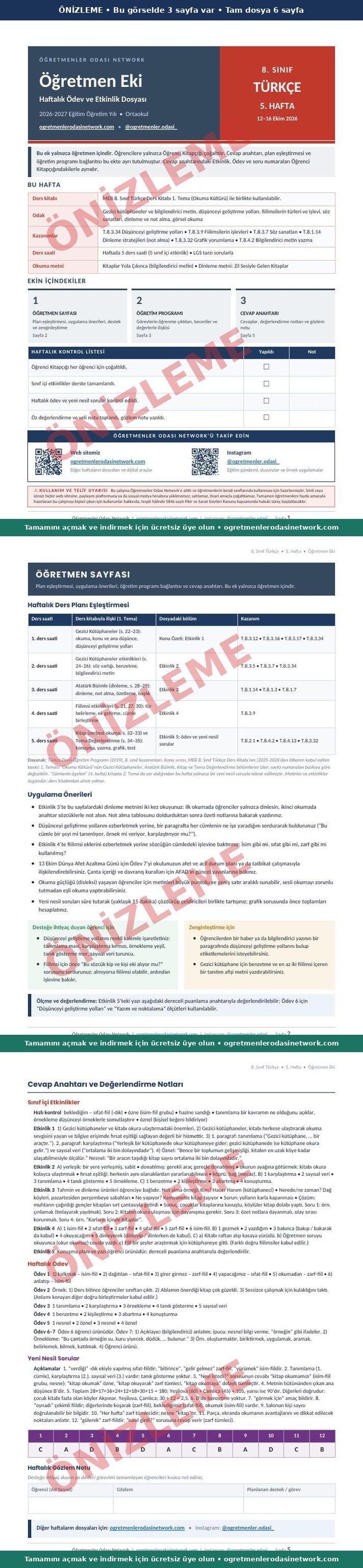 8. Sınıf · Türkçe · 5. Hafta · Öğretmen Eki önizleme