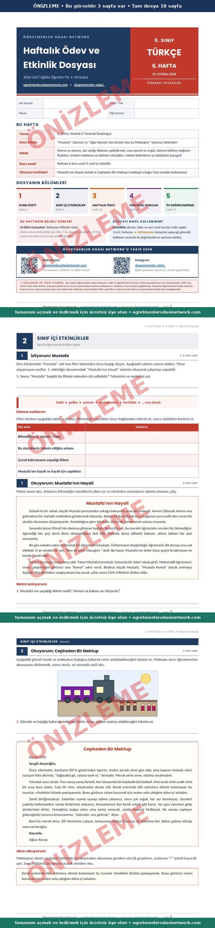 5. Sınıf · Türkçe · 6. Hafta · Öğrenci Kitapçığı önizleme