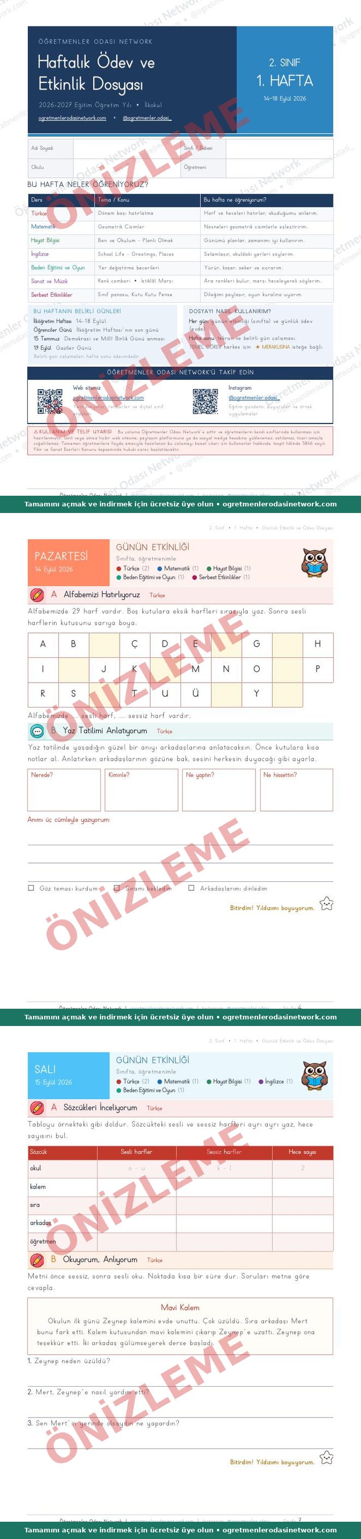2. Sınıf · 1. Hafta · Ödev ve Etkinlik Dosyası önizleme