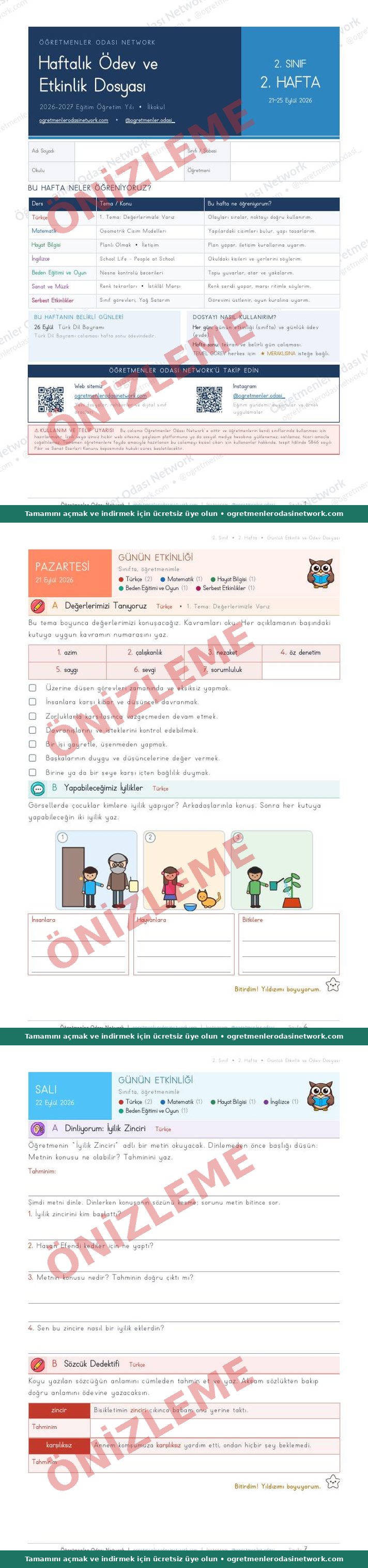 2. Sınıf · 2. Hafta · Ödev ve Etkinlik Dosyası önizleme