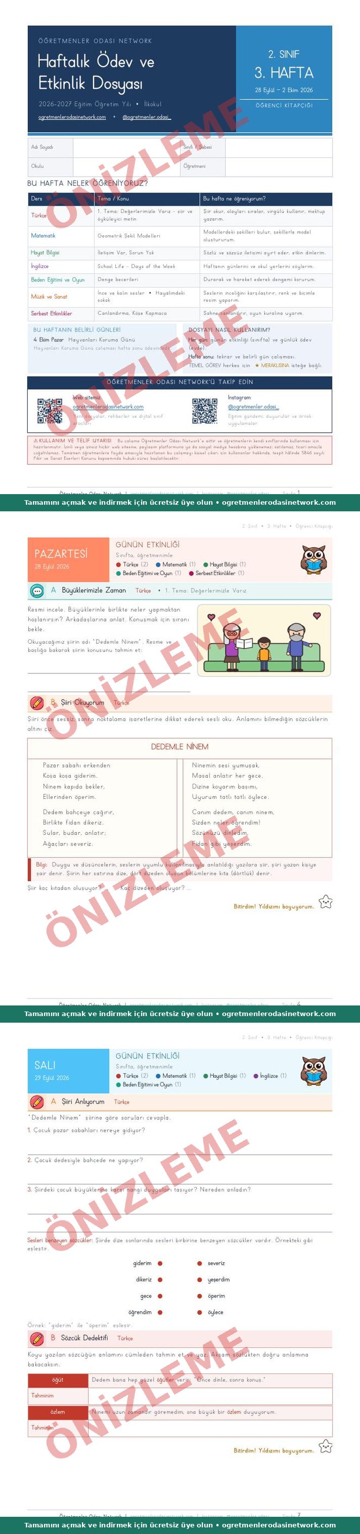 2. Sınıf · 3. Hafta · Öğrenci Kitapçığı önizleme