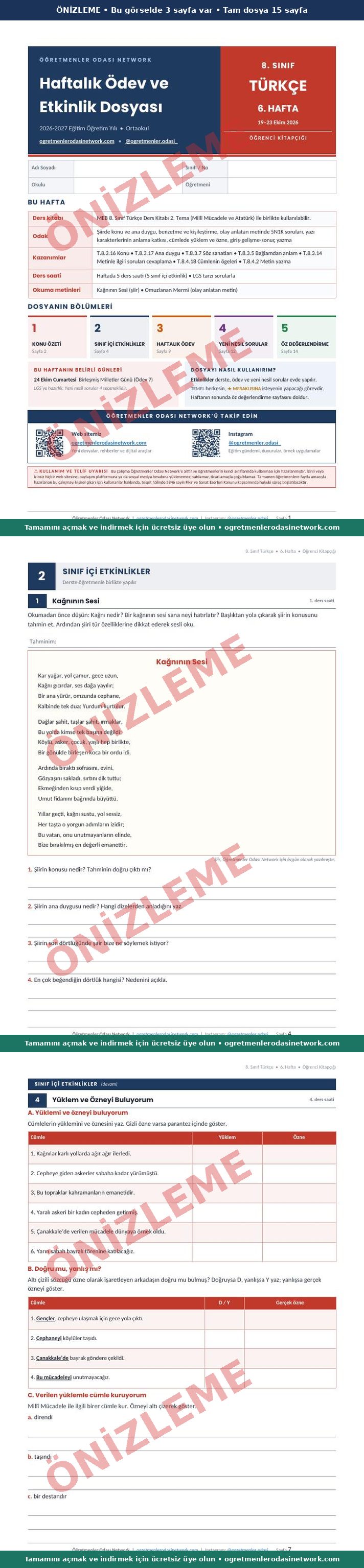 8. Sınıf · Türkçe · 6. Hafta · Öğrenci Kitapçığı önizleme