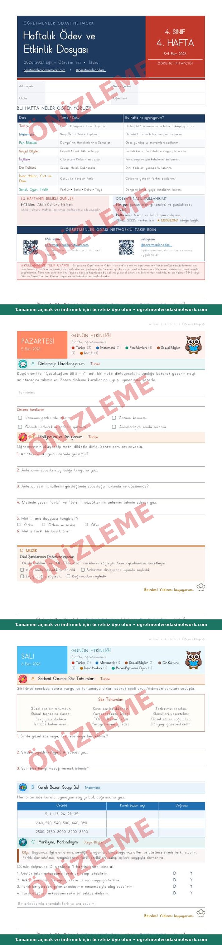 4. Sınıf · 4. Hafta · Öğrenci Kitapçığı önizleme