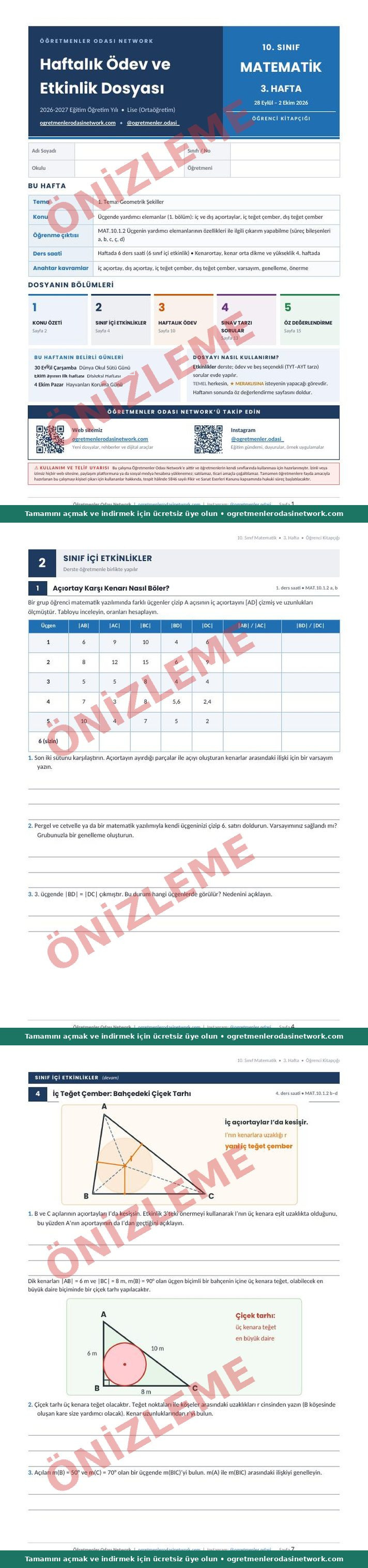 10. Sınıf · Matematik · 3. Hafta · Öğrenci Kitapçığı önizleme
