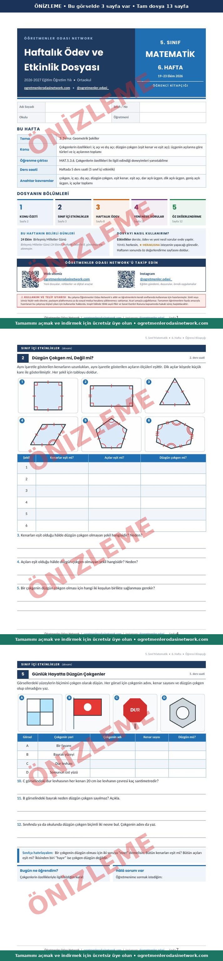 5. Sınıf · Matematik · 6. Hafta · Öğrenci Kitapçığı önizleme