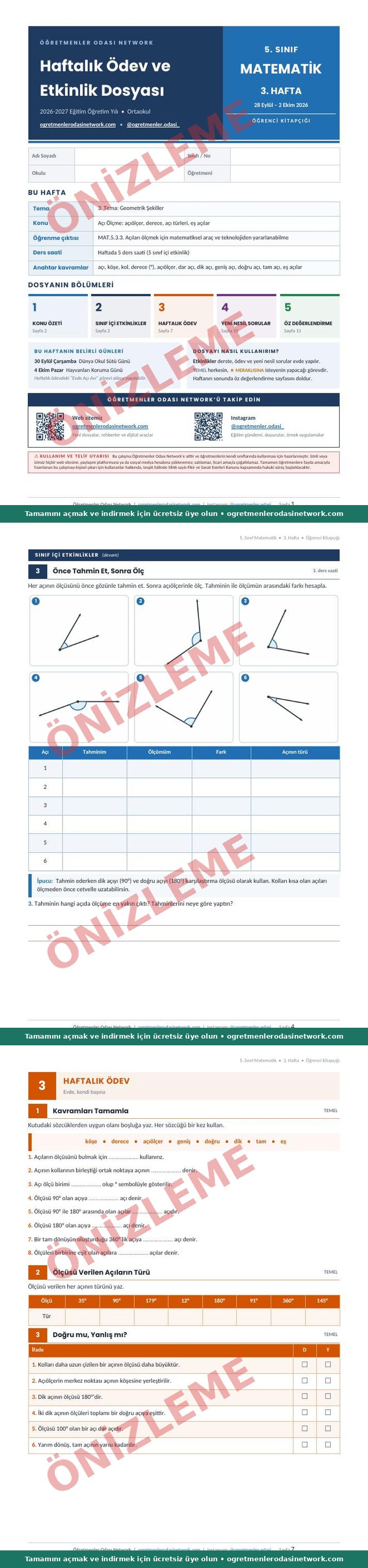 5. Sınıf · Matematik · 3. Hafta · Öğrenci Kitapçığı önizleme