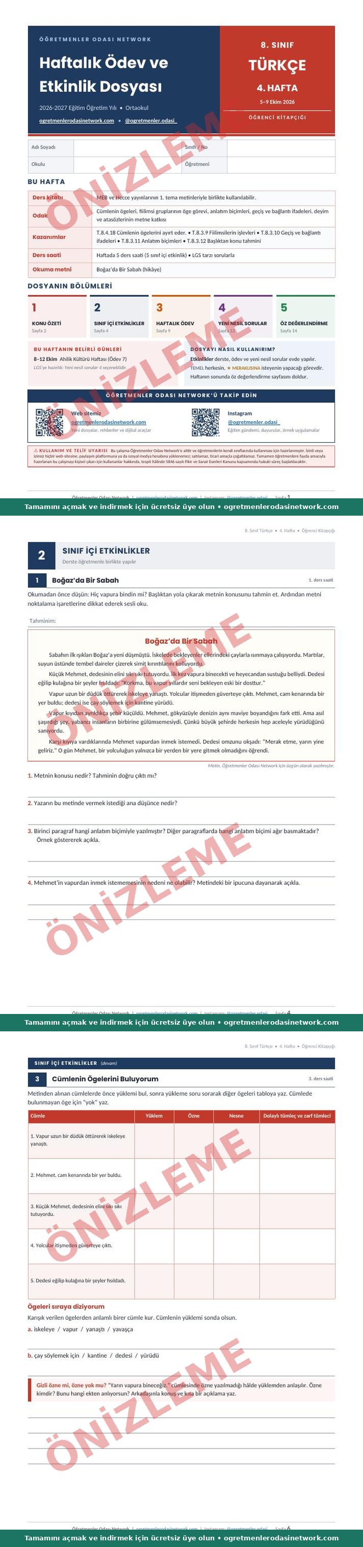 8. Sınıf · Türkçe · 4. Hafta · Öğrenci Kitapçığı önizleme