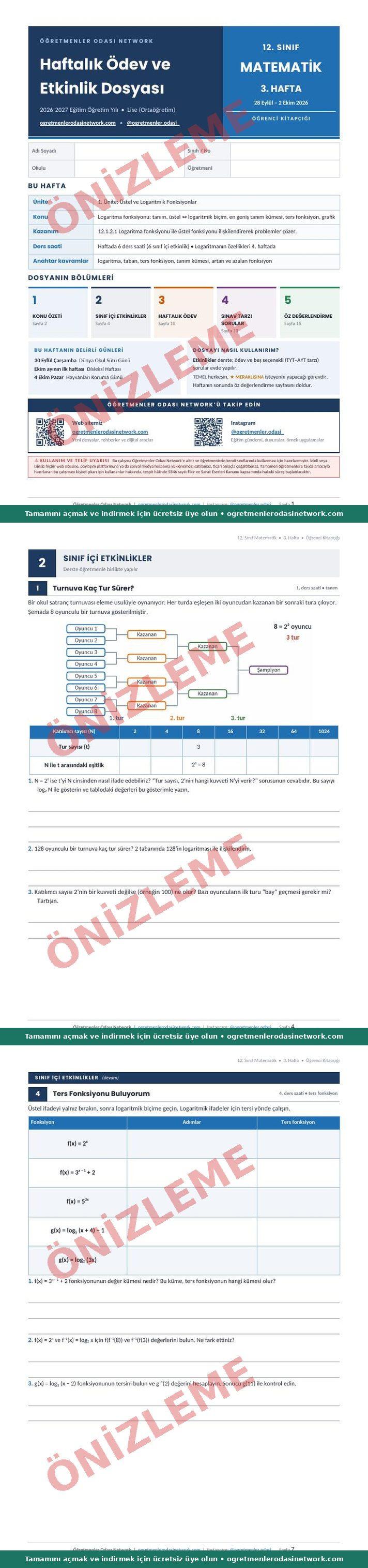 12. Sınıf · Matematik · 3. Hafta · Öğrenci Kitapçığı önizleme