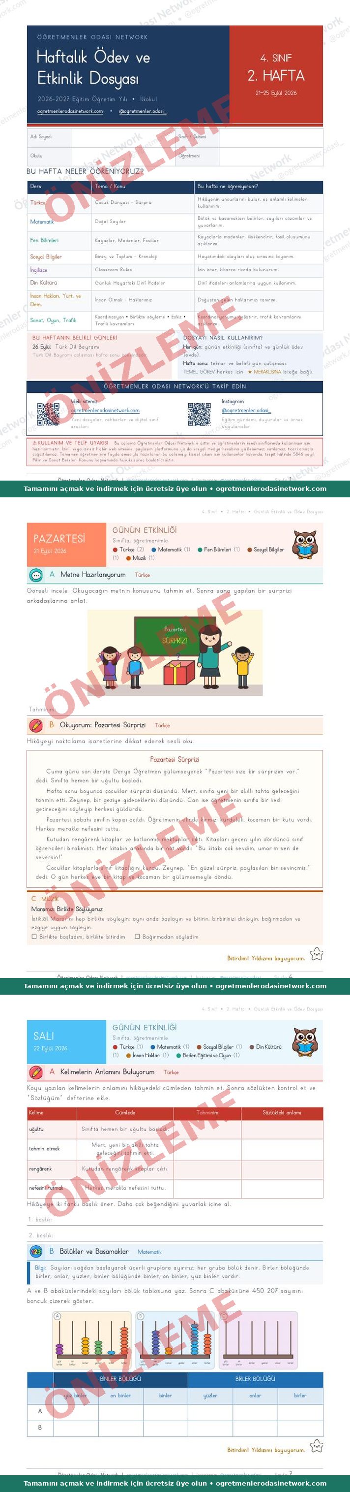 4. Sınıf · 2. Hafta · Ödev ve Etkinlik Dosyası önizleme