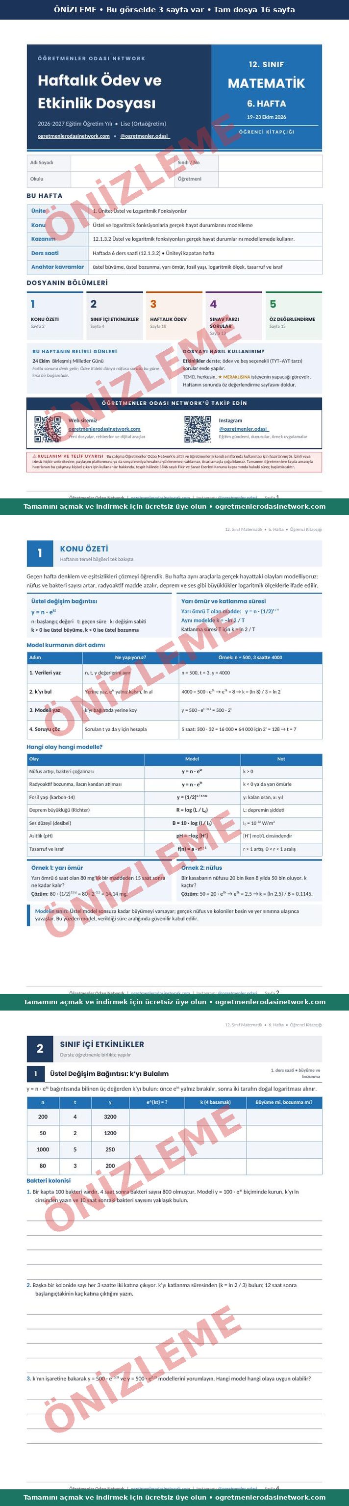 12. Sınıf · Matematik · 6. Hafta · Öğrenci Kitapçığı önizleme