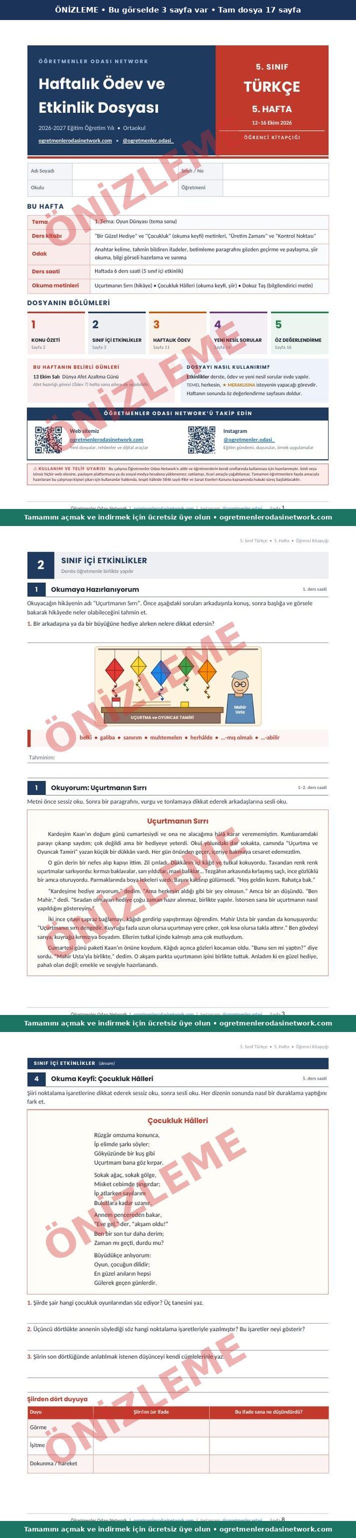 5. Sınıf · Türkçe · 5. Hafta · Öğrenci Kitapçığı önizleme