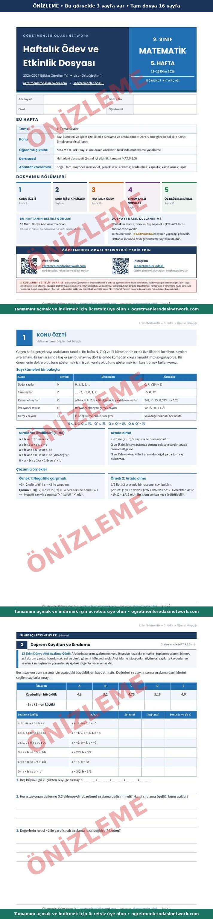 9. Sınıf · Matematik · 5. Hafta · Öğrenci Kitapçığı önizleme