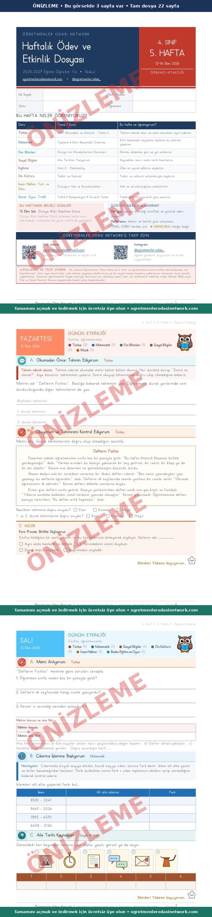 4. Sınıf · 5. Hafta · Öğrenci Kitapçığı önizleme