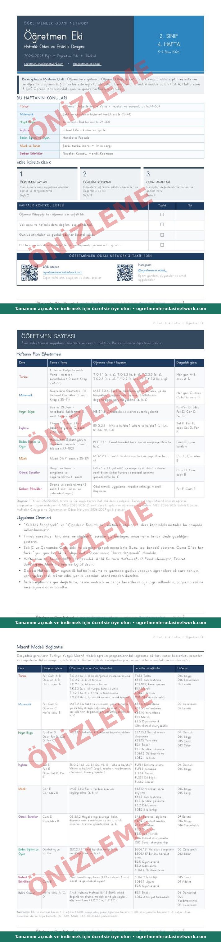2. Sınıf · 4. Hafta · Öğretmen Eki önizleme