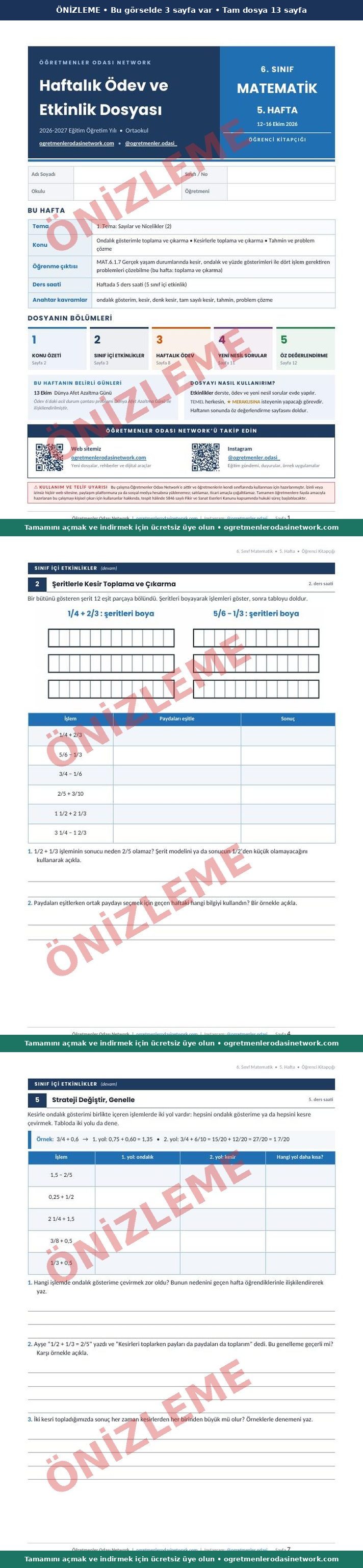 6. Sınıf · Matematik · 5. Hafta · Öğrenci Kitapçığı önizleme