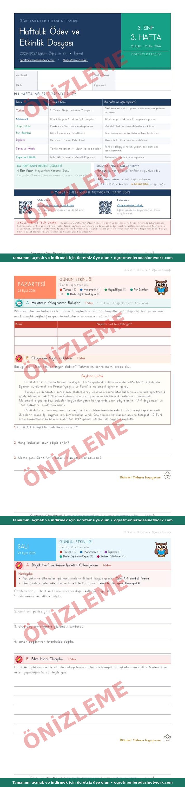 3. Sınıf · 3. Hafta · Öğrenci Kitapçığı önizleme