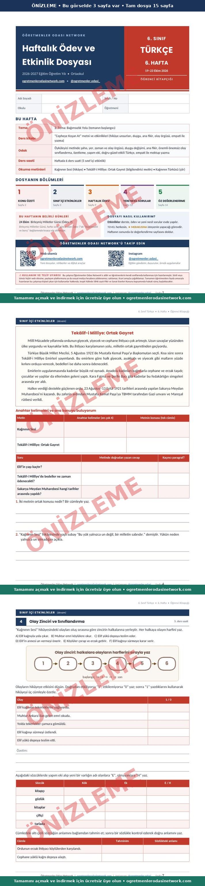 6. Sınıf · Türkçe · 6. Hafta · Öğrenci Kitapçığı önizleme