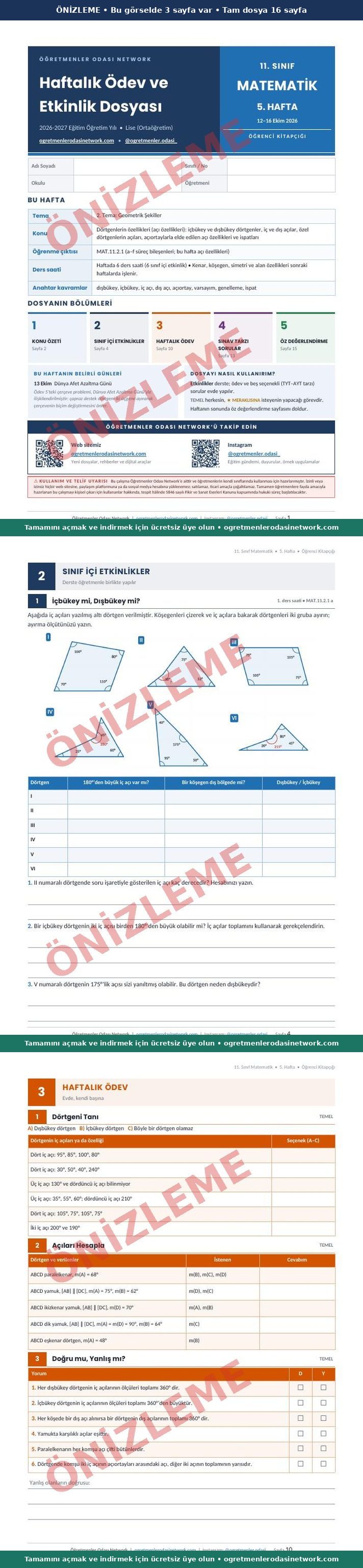 11. Sınıf · Matematik · 5. Hafta · Öğrenci Kitapçığı önizleme