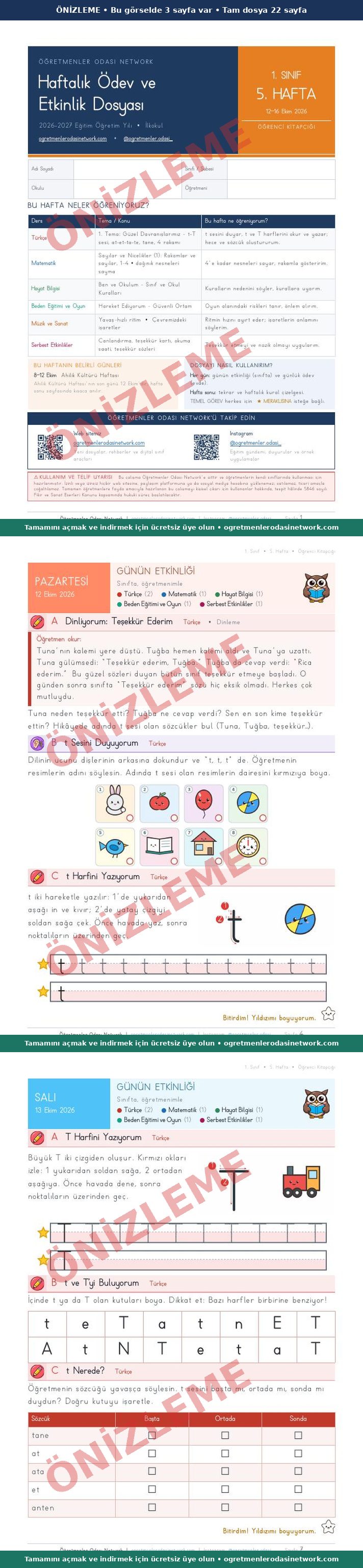 1. Sınıf · 5. Hafta · Öğrenci Kitapçığı önizleme
