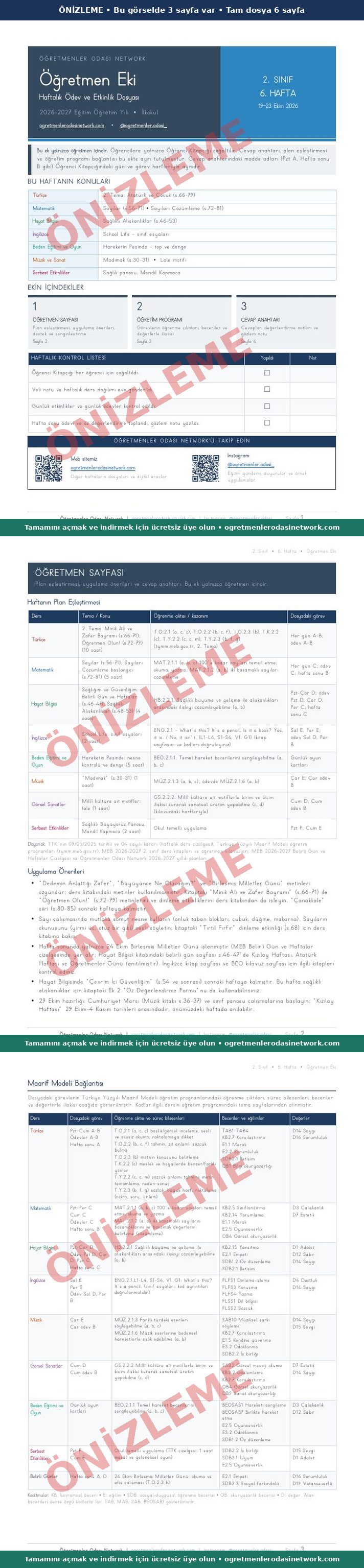 2. Sınıf · 6. Hafta · Öğretmen Eki önizleme
