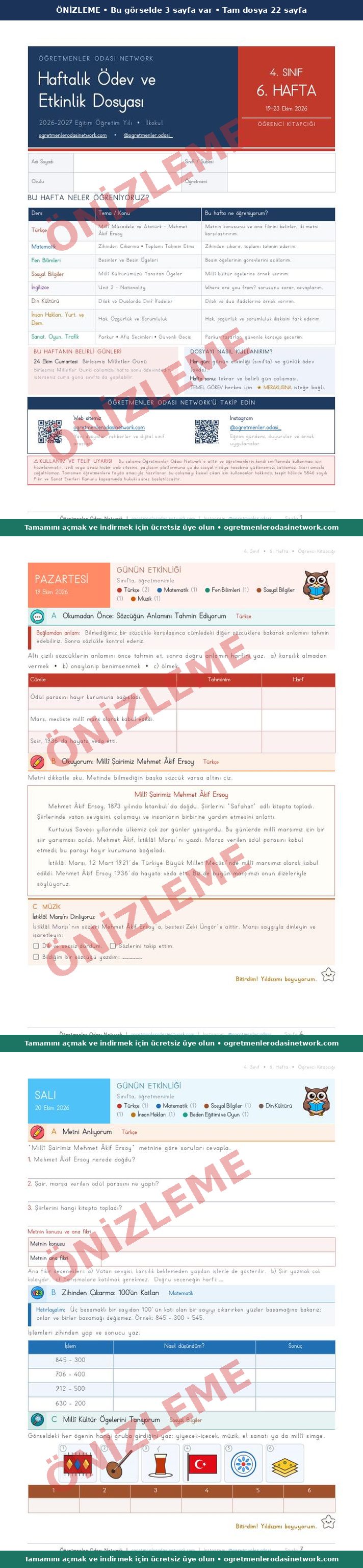 4. Sınıf · 6. Hafta · Öğrenci Kitapçığı önizleme