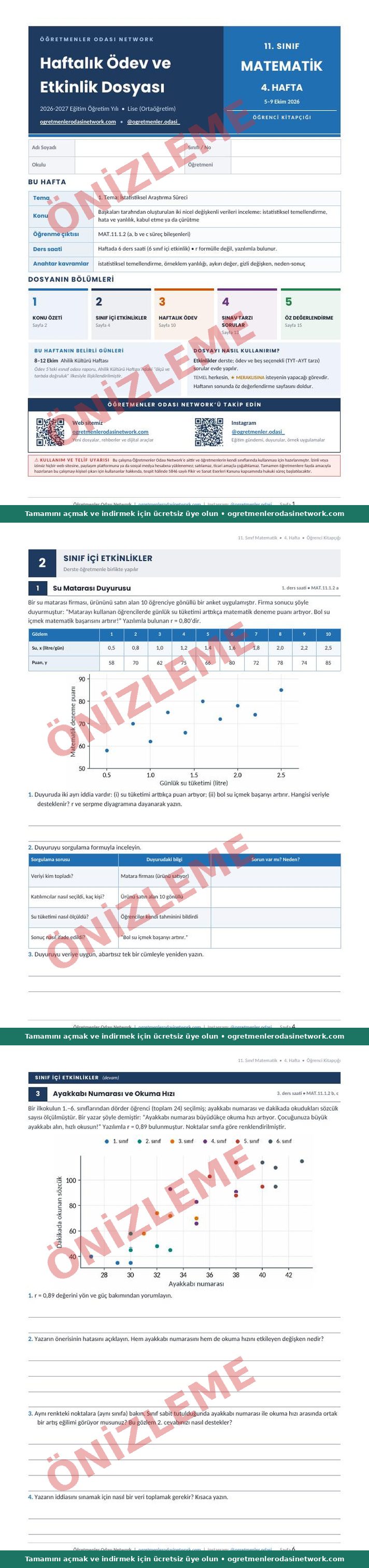 11. Sınıf · Matematik · 4. Hafta · Öğrenci Kitapçığı önizleme