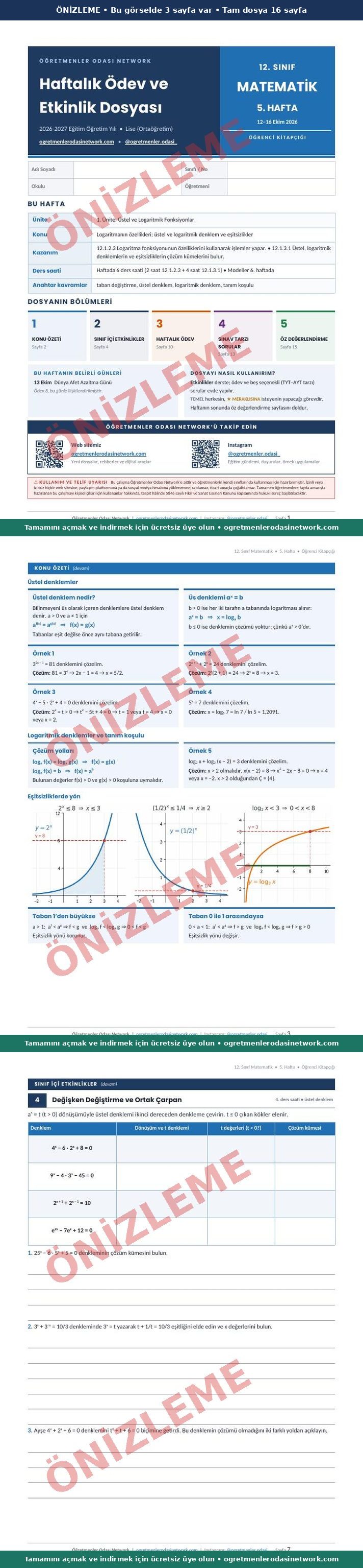 12. Sınıf · Matematik · 5. Hafta · Öğrenci Kitapçığı önizleme