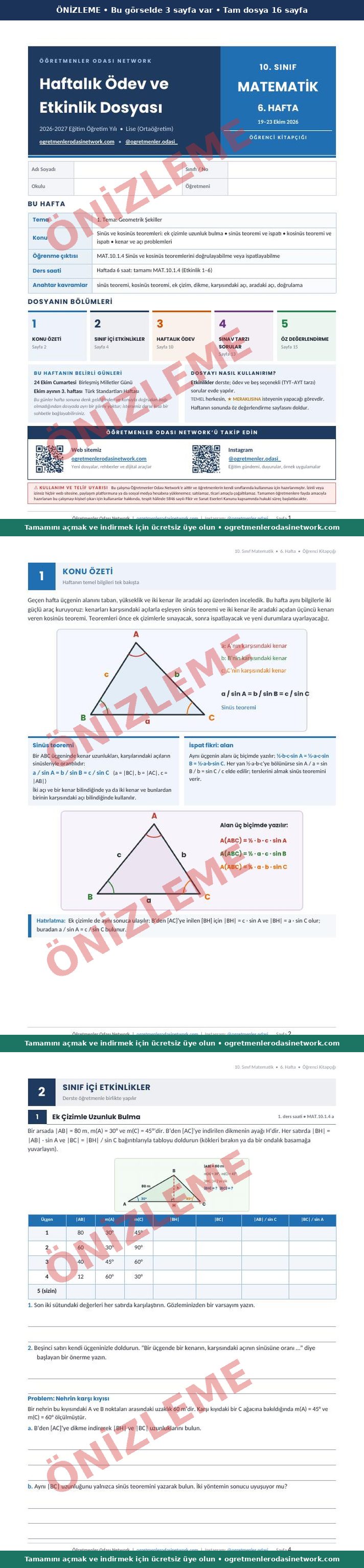 10. Sınıf · Matematik · 6. Hafta · Öğrenci Kitapçığı önizleme