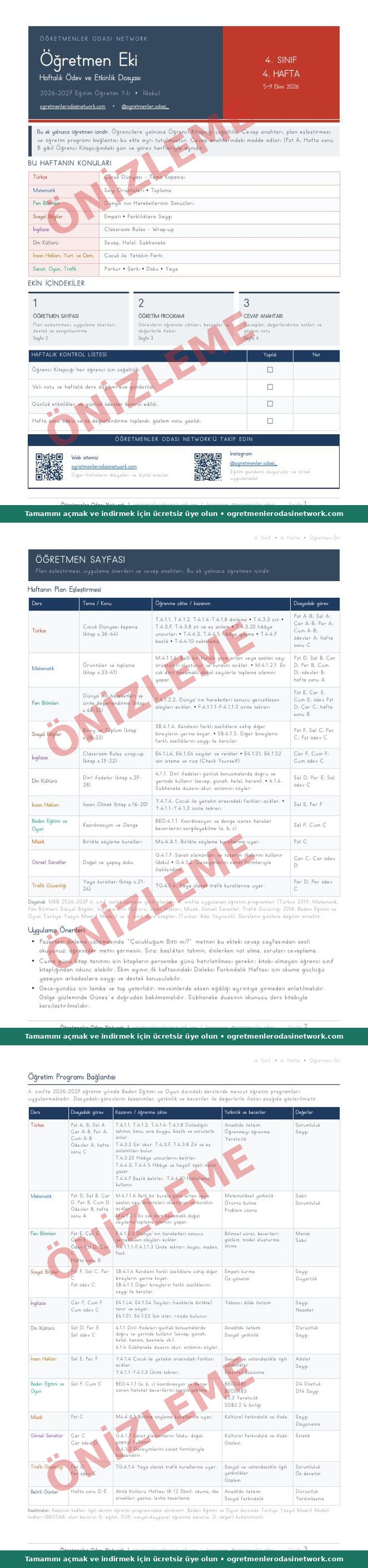 4. Sınıf · 4. Hafta · Öğretmen Eki önizleme