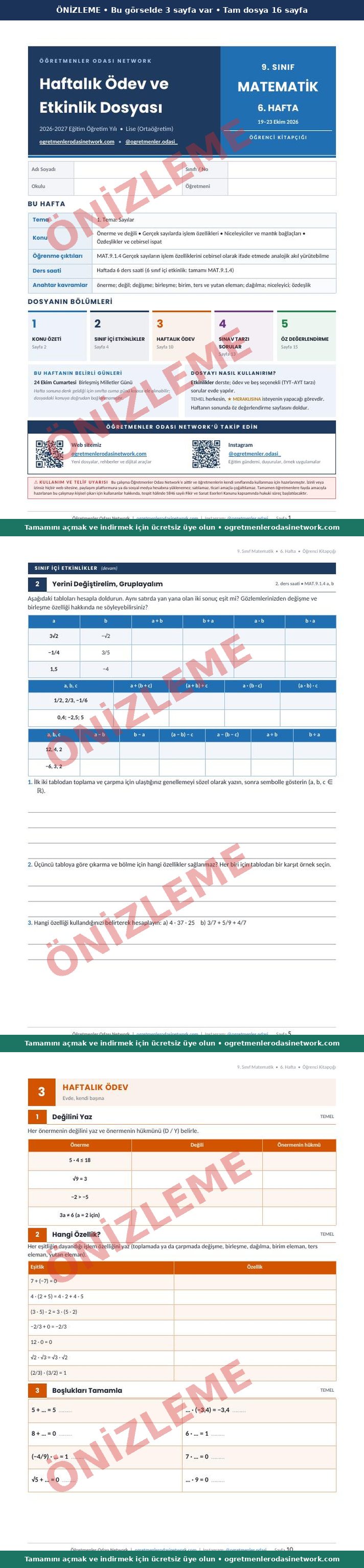9. Sınıf · Matematik · 6. Hafta · Öğrenci Kitapçığı önizleme