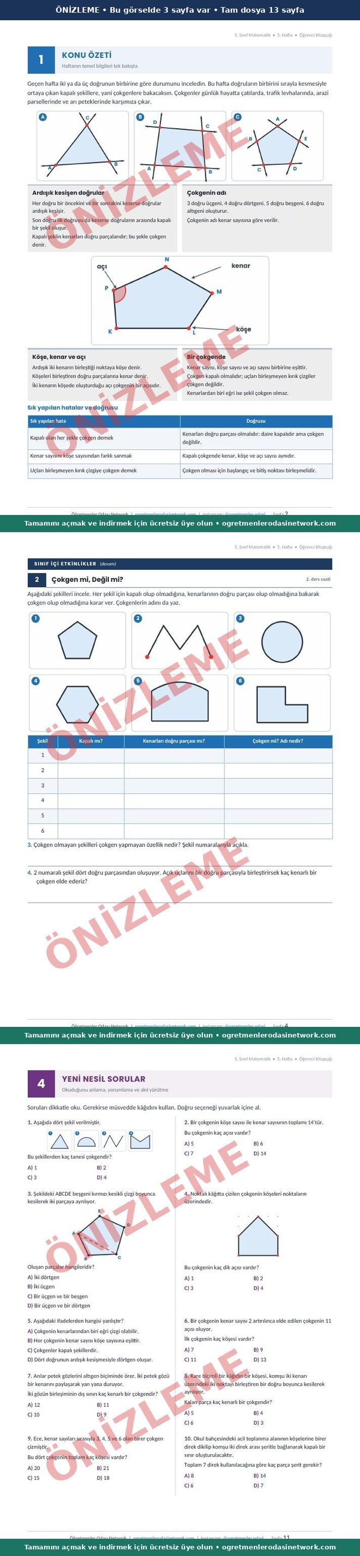 5. Sınıf · Matematik · 5. Hafta · Öğrenci Kitapçığı önizleme