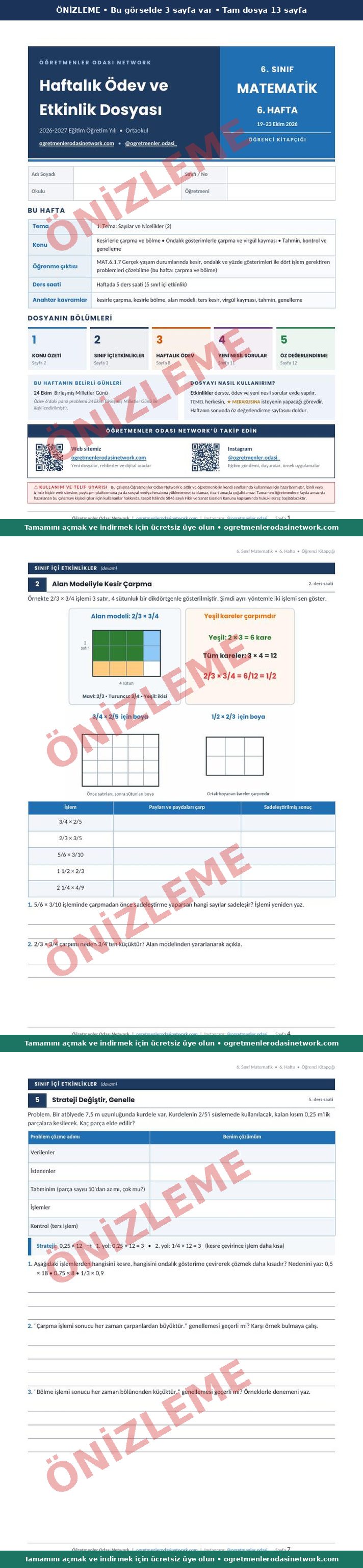 6. Sınıf · Matematik · 6. Hafta · Öğrenci Kitapçığı önizleme